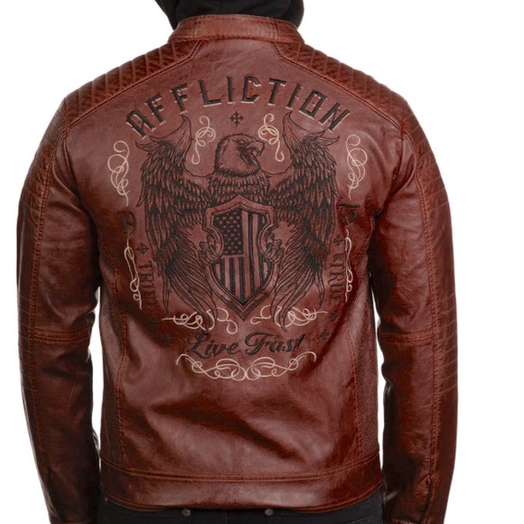 Affliction Code of Honor Jacket NWT Vegan Leather Embroidered Back Zip Up - Picture 2 of 15
